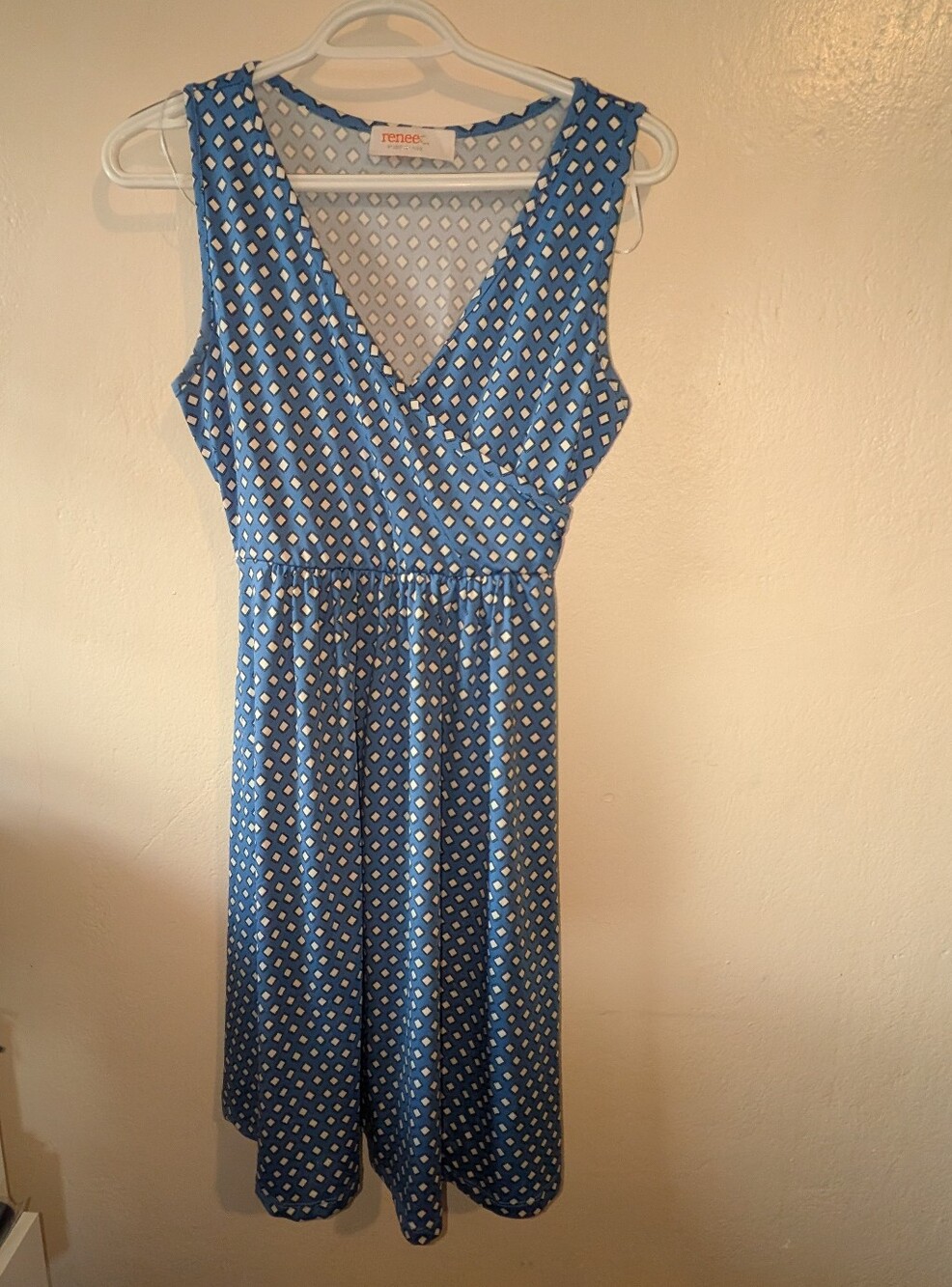 Blue Polka Dot V-Neck Sleeveless Dress
